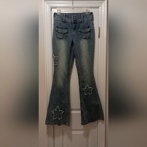 Hot Topic flare Leg Star Patch Pocket Jeans Size 7